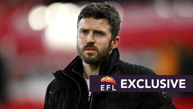 Middlesbrough manager Michael Carrick before his team's game vs Stoke City. Overlaid, exclusive branding.