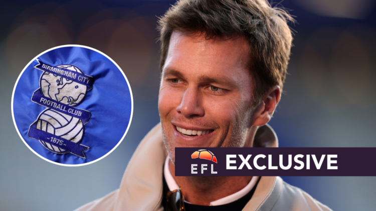 Tom Brady, Minority Owner of Birmingham City, looks on prior to the Sky Bet League One match between Birmingham City FC and Wrexham. Insets, Birmin...