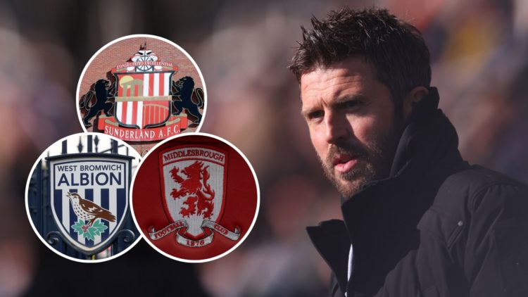Michael Carrick manager of Middlesbrough during the Sky Bet Championship match between Luton Town FC and Middlesbrough FC. Inset, the badges of Mid...
