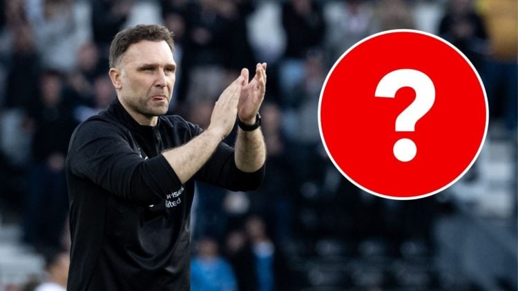 John Eustace applauds fans during a Derby County match. Inset, question mark in a red circle.