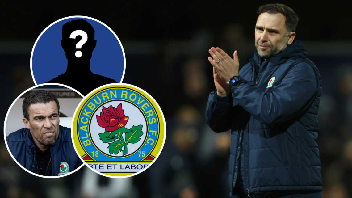 Blackburn Rovers manager John Eustace applauds the fans at the final whistle Insets, Valerien Ismael, Blackburn Rovers badge, mystery player.