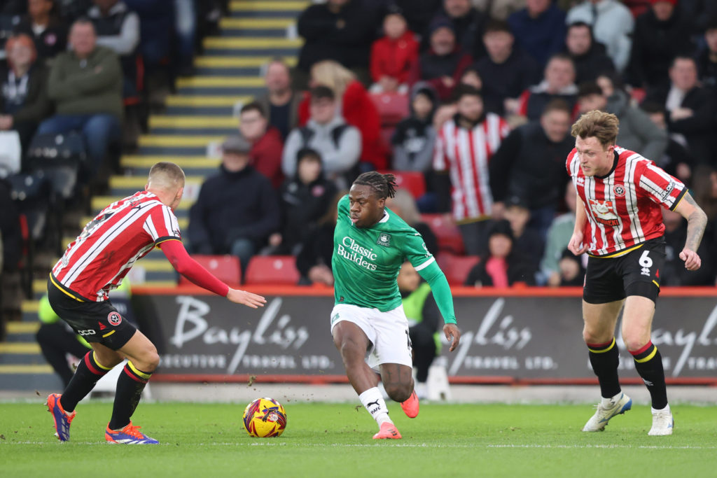 Michael Obafemi of Plymouth Argyle FC during the Sky Bet Championship match between Sheffield United FC and Plymouth Argyle FC
