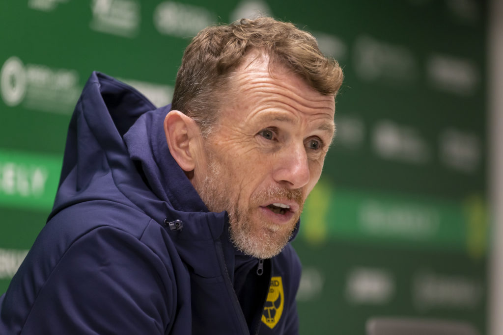 Gary Rowett in a press conference for Oxford United