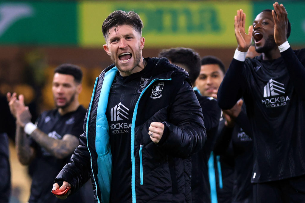 Josh Windass celebrates after Norwich City FC vs Sheffield Wednesday FC in the Sky Bet Championship