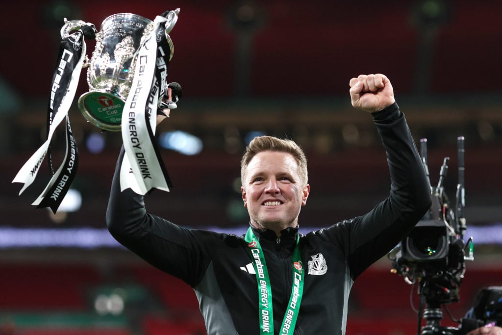 Eddie Howe celebrates Newcastle United winning Carabao Cup Final