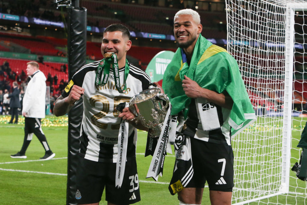 Newcastle United hold up the Carabao Cup trophy