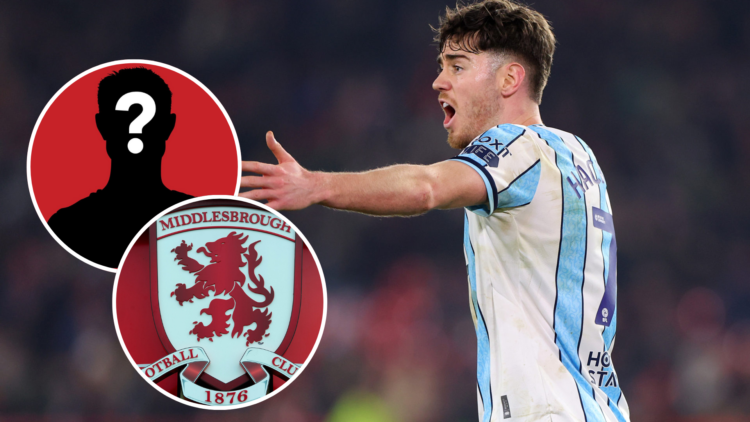 Hayden Hackney of Middlesbrough reacts during the Sky Bet Championship match between Sheffield United FC and Middlesbrough. Insets, Middlesbrough b...