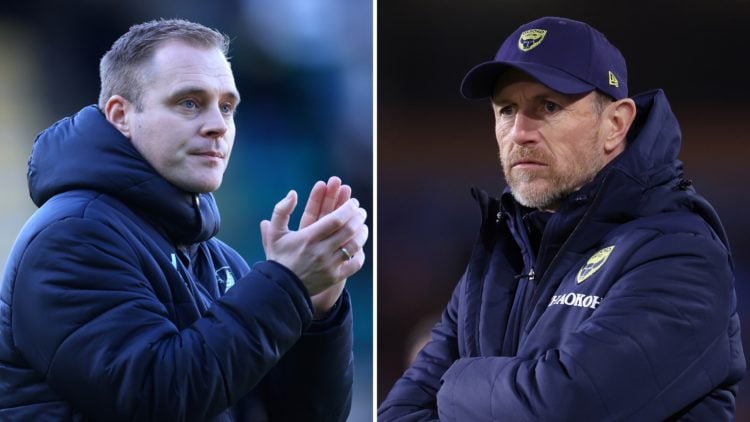 Johannes Hoff Thorup, manager of Norwich City, and Gary Rowett, managers of Oxford United