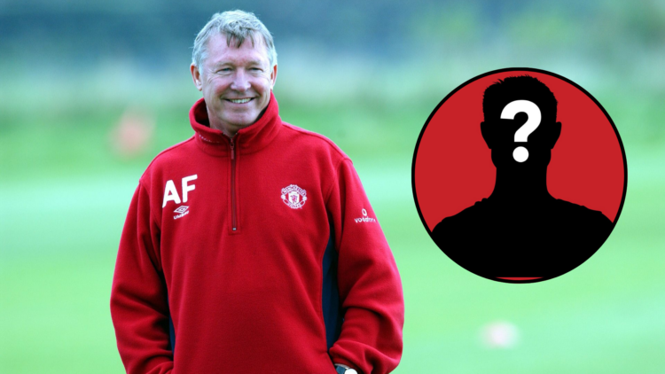 Sir Alex Ferguson of Manchester United during training at Carrington in September 2001. Inset, mystery player.
