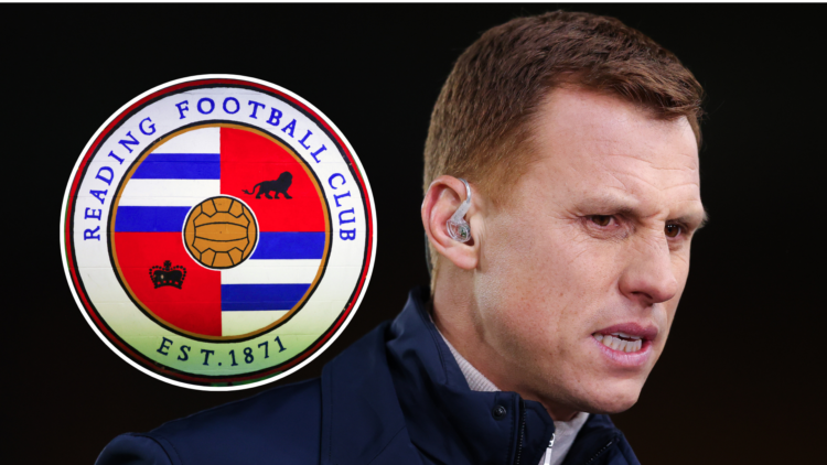 Steve Sidwell presenting for TNT Sports. Inset, Reading FC badge.
