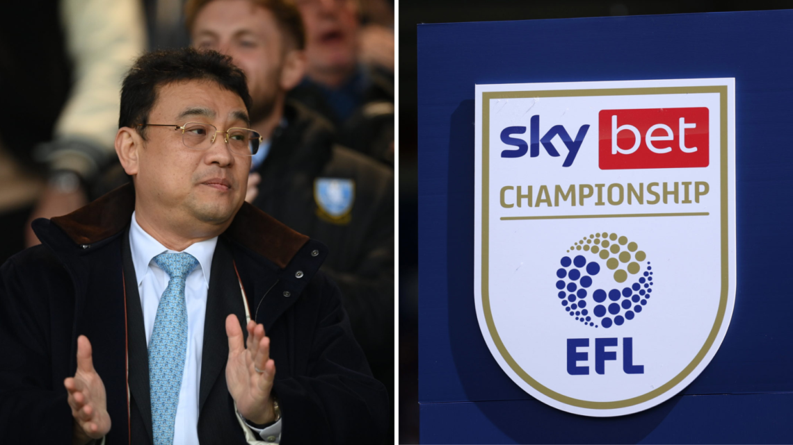 Split image, (L) Sheffield Wednesday owner Dejphon Chansiri looks on before the Sky Bet League One Play-Off Semi-Final First Leg match between Pete...