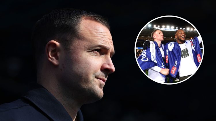 A composition of images featuring Chris Davies alongside Birmingham City players celebrating.