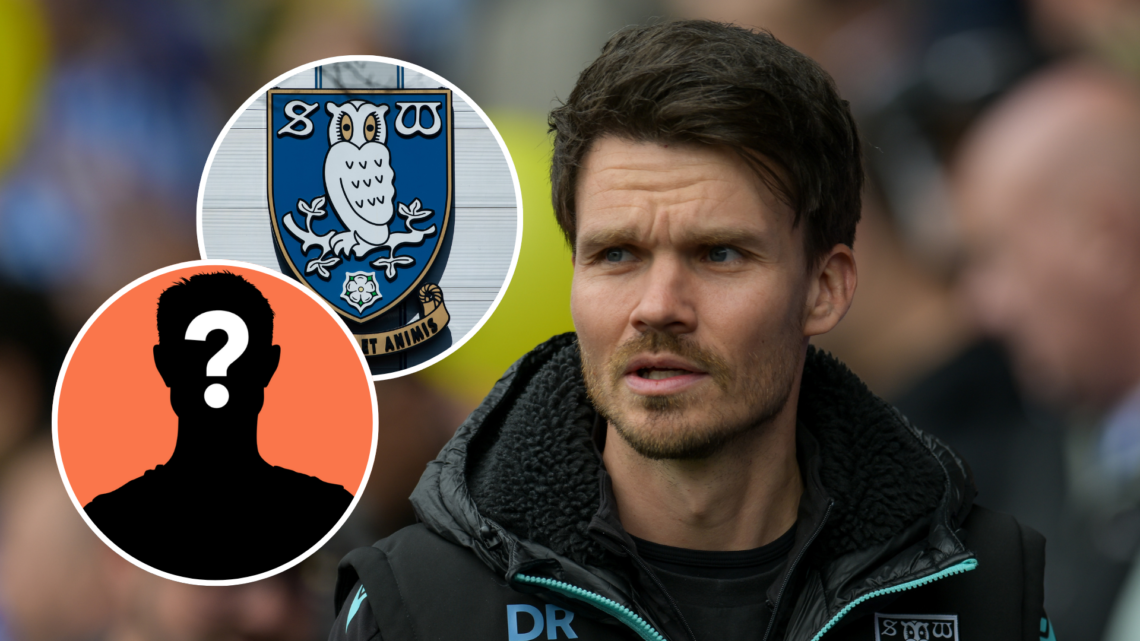 Sheffield Wednesday manager Danny Rohl. Inset, Sheffield Wednesday badge and mystery graphic.