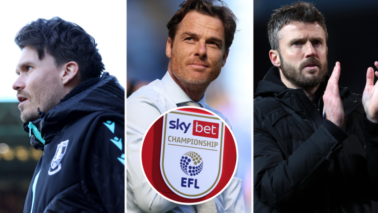 Three-way split image of Danny Rohl, Scott Parker, and Michael Carrick. Inset, EFL Championship logo.