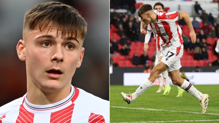 Split image, Emre Tezgel of Stoke City during the Sky Bet Championship between Stoke City and Hull City at Bet365 Stadium on February 11, 2023 in S...