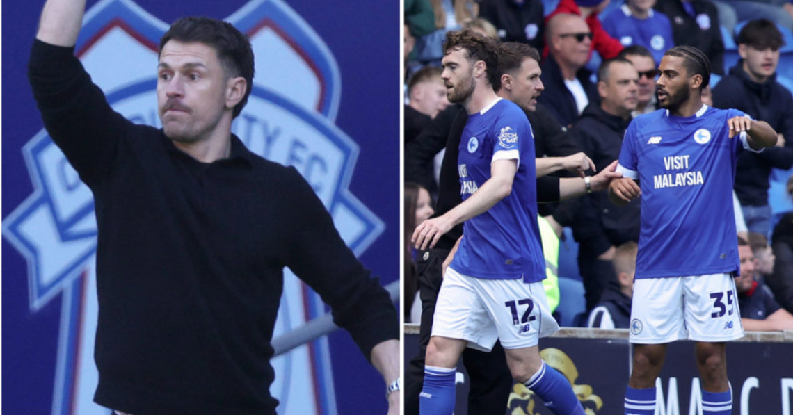 Aaron Ramsey, Interim Manager of Cardiff City, gestures during the Sky Bet Championship match between Cardiff City FC and Oxford United FC. Aaron R...