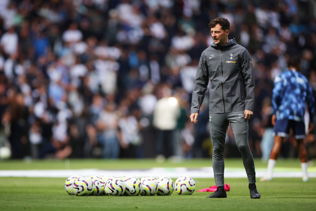 Ryan Mason, Assistant Coach of Tottenham Hotspur looks on during the warm up prior to the Premier League match between Tottenham Hotspur FC and Arsenal FC