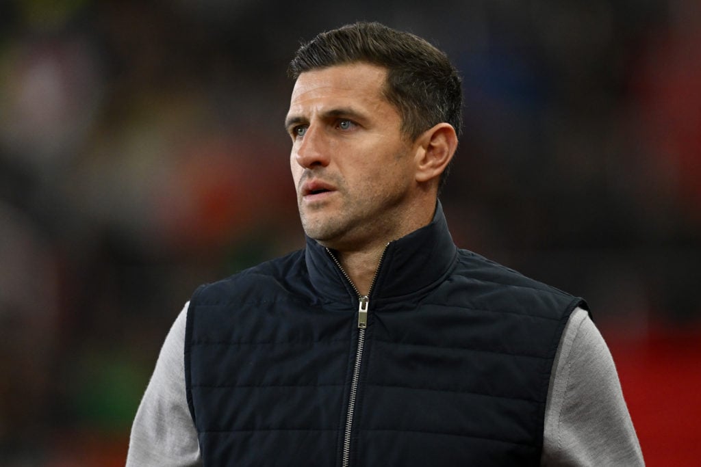 Portsmouth manager John Mousinho during the Sky Bet Championship match between Stoke City FC and Portsmouth FC