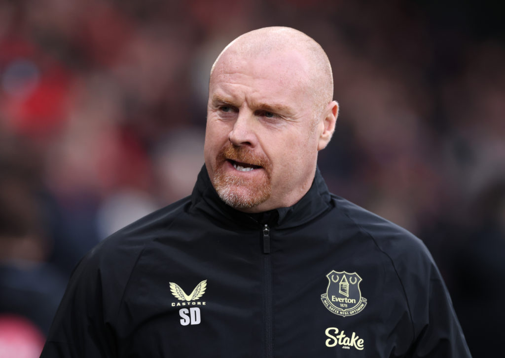 Sean Dyche reacts to a decision as Everton manager during a Premier League game