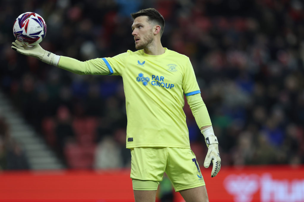 Freddie Woodman in action for Preston North End during Sunderland AFC vs Preston North End FC in the Sky Bet Championship