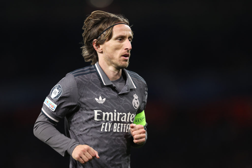 Luka Modric of Real Madrid during the UEFA Champions League 2024/25 Quarter Final First Leg match between Arsenal FC and Real Madrid C.F.