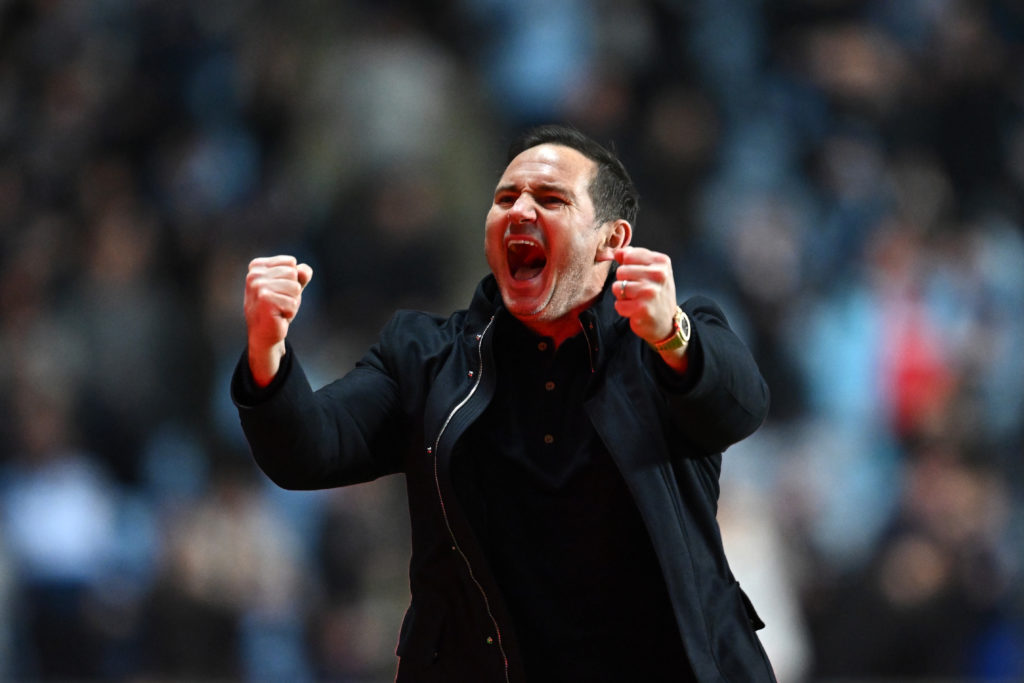 Frank Lampard, Manager of Coventry City, celebrates after Jamie Paterson of Coventry City (not pictured) scores