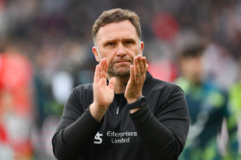 John Eustace, manager of Derby County, looks dejected