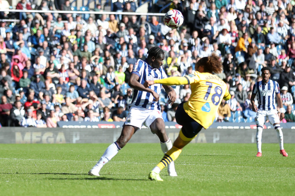 Marcus Harness of Derby County clears the ball from Ousmane Diakite of West Bromwich Albion during the Sky Bet Championship match between West Bromwich Albion FC and Derby County FC
