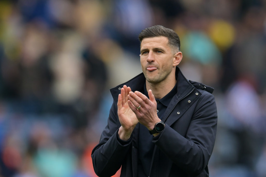 Portsmouth FC Manager John Mousinho is present during the Sky Bet Championship match between Sheffield Wednesday and Portsmouth