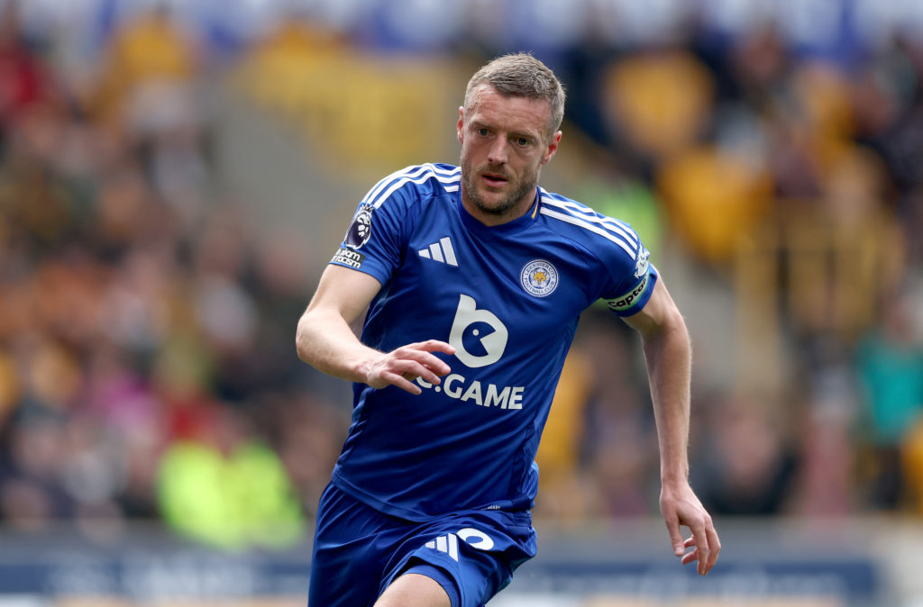 Jamie Vardy in action for Leicester City against Wolves at Molineux