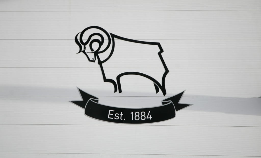 Derby County badge at Pride Park stadium