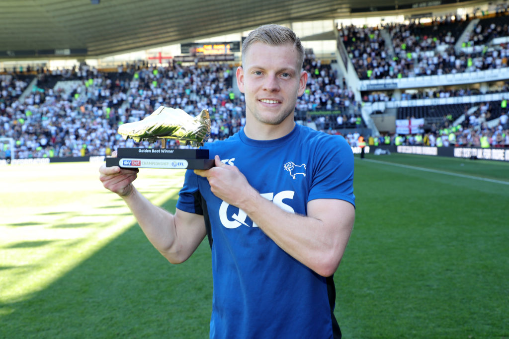 Derby County's Matej Vydra after being presented with The Golden Boot for being the Sky Bet Championship Golden Boot 2018