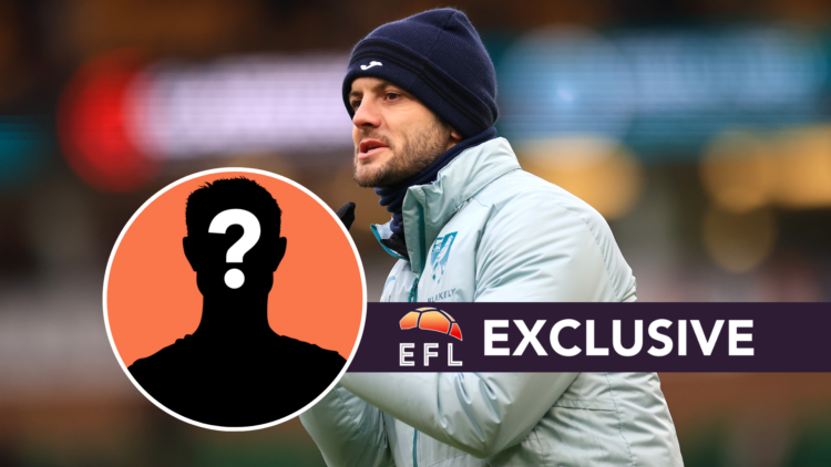 Norwich City coach Jack Wilshere. Inset, mystery player graphic. Overlaid, exclusive branding.