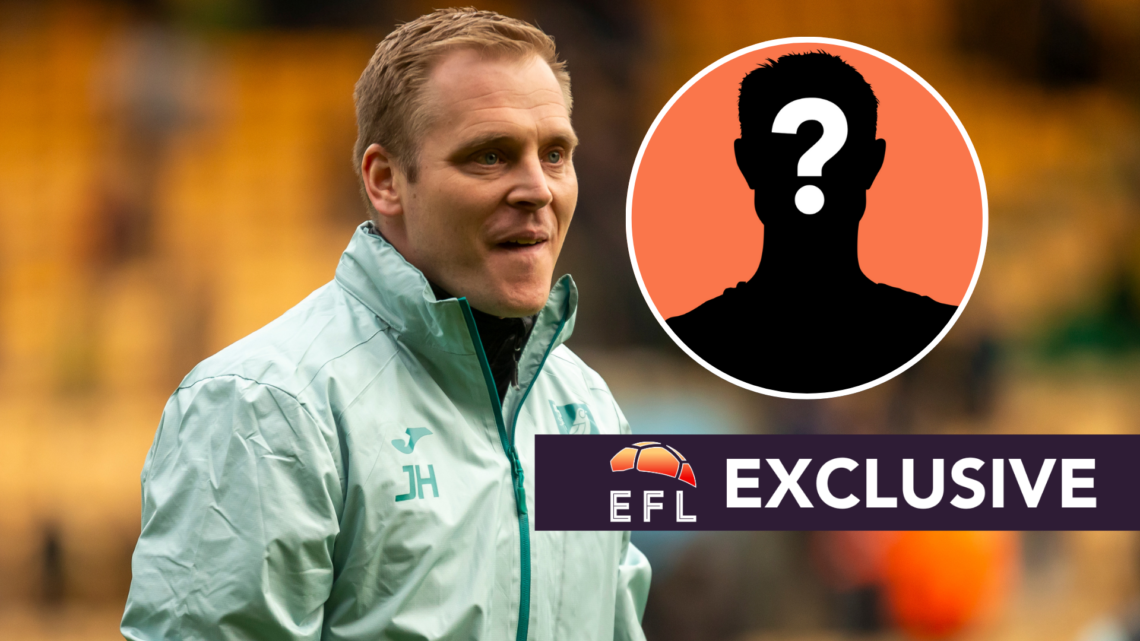 Norwich City manager Johannes Hoff Thorup. Inset, mystery player graphic. Overlaid, exclusive branding.