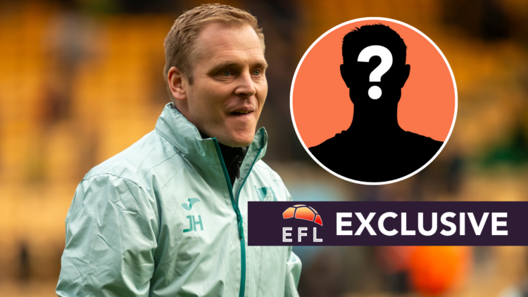 Norwich City manager Johannes Hoff Thorup. Inset, mystery player graphic. Overlaid, exclusive branding.
