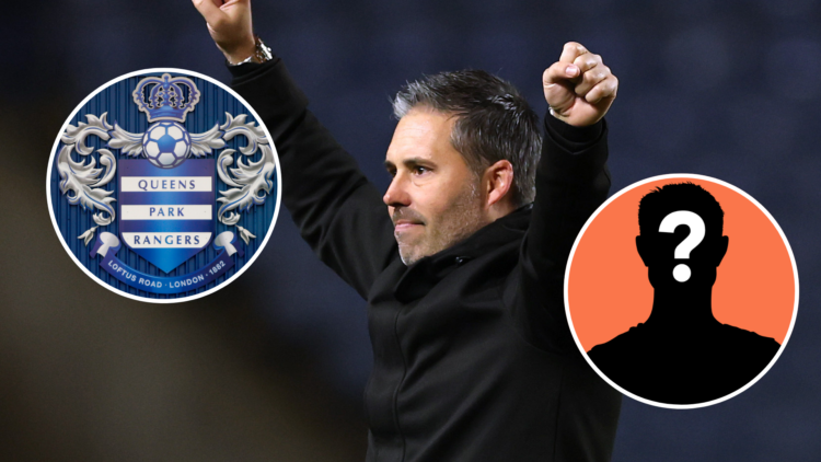 QPR manager Marti Cifuentes. Inset, QPR badge and mystery player graphic.