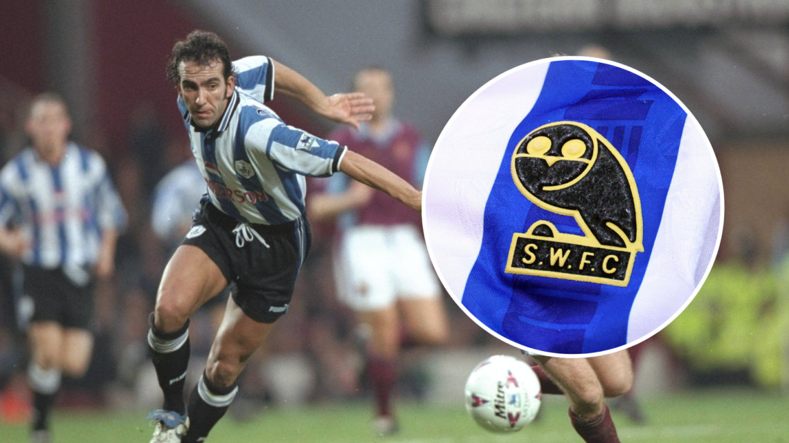 Paolo Di Canio playing for Sheffield Wednesday. Inset, Sheffield Wednesday badge.