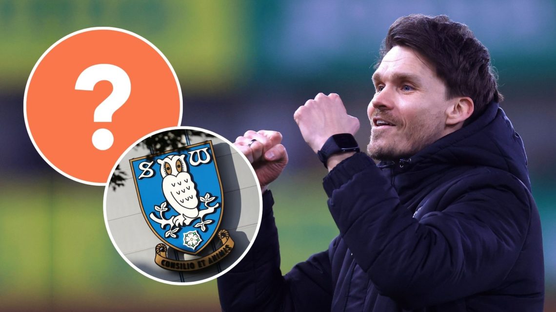 Danny Rohl, Manager of Sheffield Wednesday celebrates victory following the Sky Bet Championship match. Inset, Sheffield Wednesday badge and a ques...