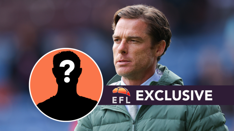 Burnley manager Scott Parker. Inset, mystery player graphic. Overlaid, exclusive branding.
