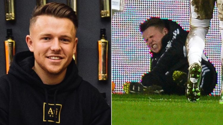 Split image, Au Vodka founders Charlie Morgan, 29, and Jackson Quinn, 31. A ballboy (C) lies on the ground and reacts after a altercation with Chel...