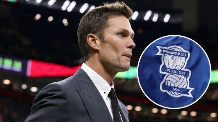 Composition image of Tom Brady with Birmingham City badge inset.