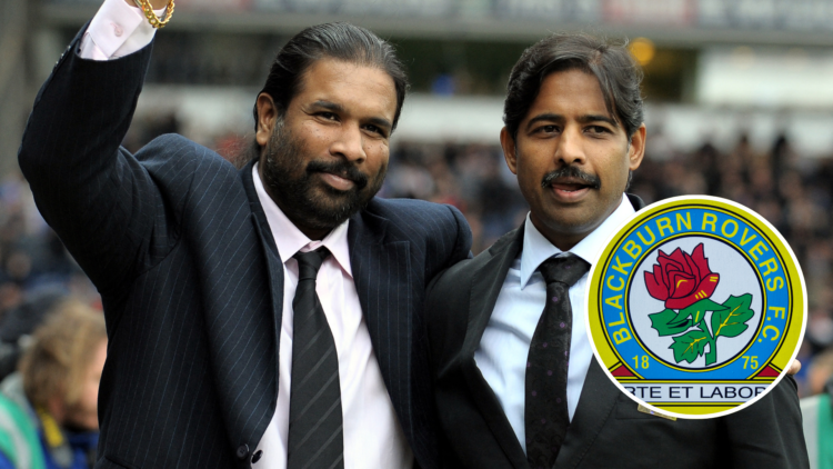 Blackburn Rovers owners Indian brothers Balaji Rao (L) and Venkatesh Rao (R). Inset, Blackburn Rovers badge.