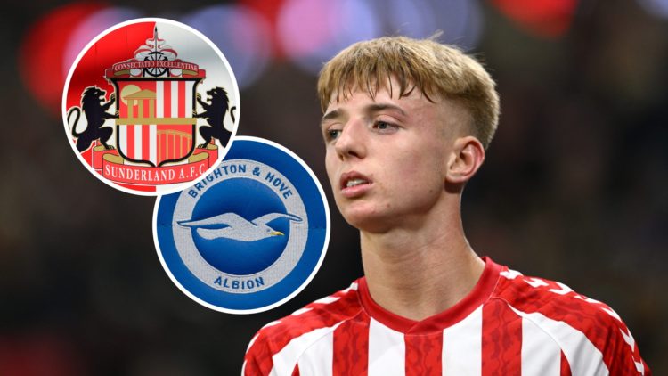 Sunderland player Tommy Watson and Sunderland AFC and Brighton badge