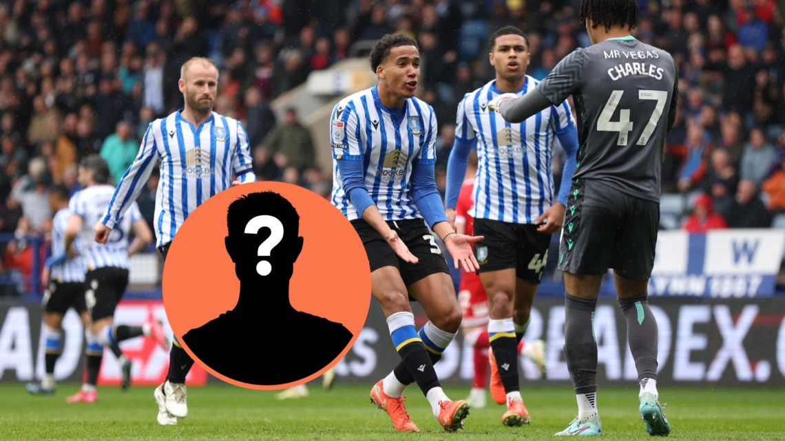 Sheffield Wednesday players celebrate a penalty save. Inset, mystery player graphic.