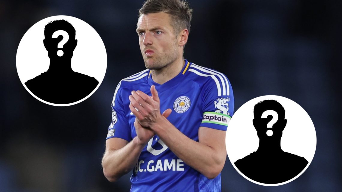 Leicester City striker Jamie Vardy. Inset, two mystery player graphics.