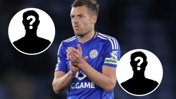 Leicester City striker Jamie Vardy. Inset, two mystery player graphics.