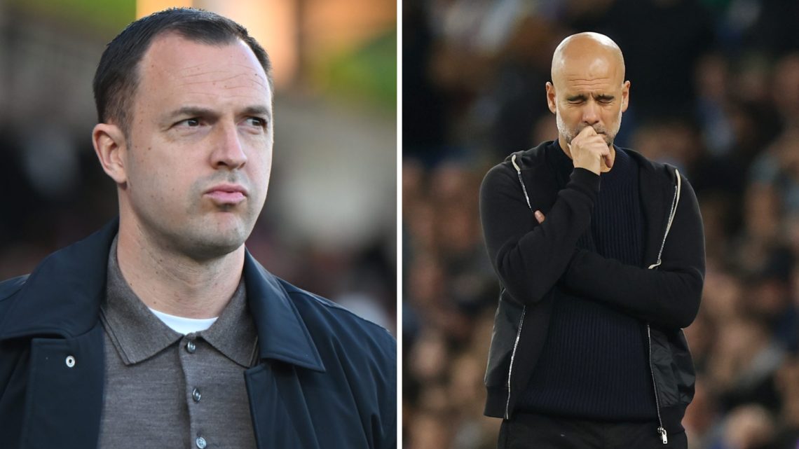Birmingham City during the Sky Bet League 1 match between Stevenage and Birmingham City. Pep Guardiola, Manager of Manchester City, reacts during t...