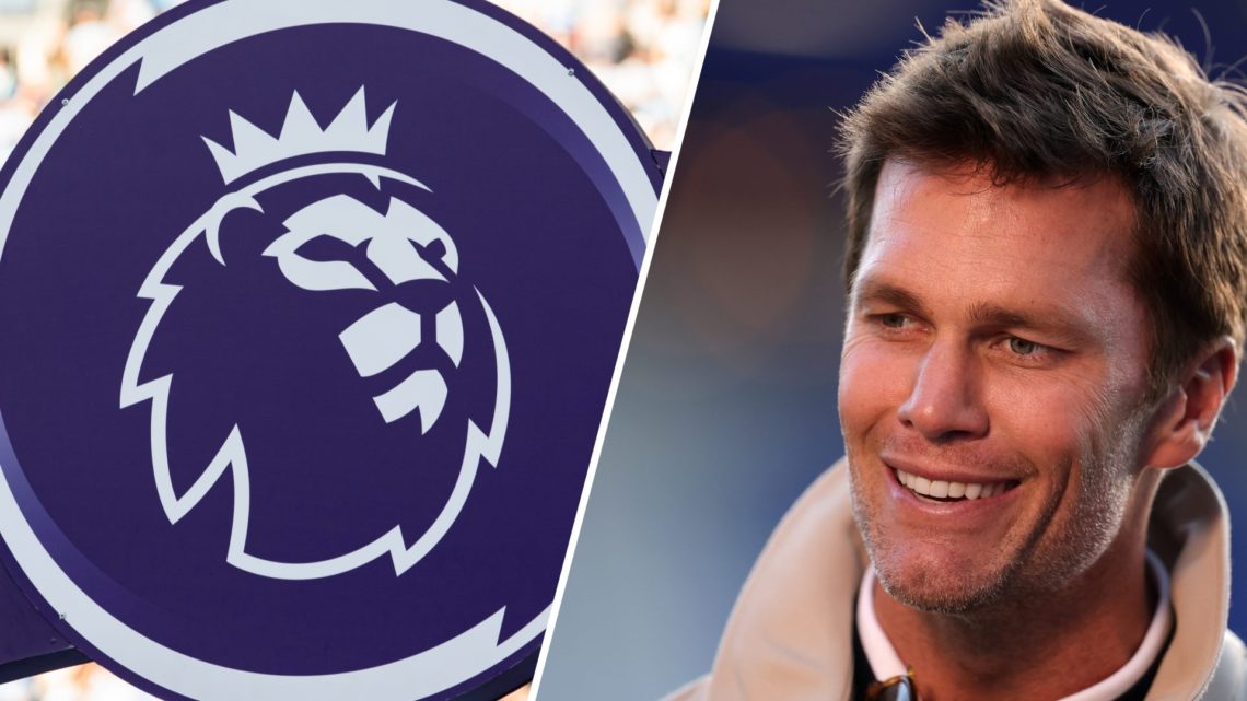 The Premier League logo on the podium after the Premier League match between Manchester City and Chelsea. Tom Brady, Minority Owner of Birmingham C...