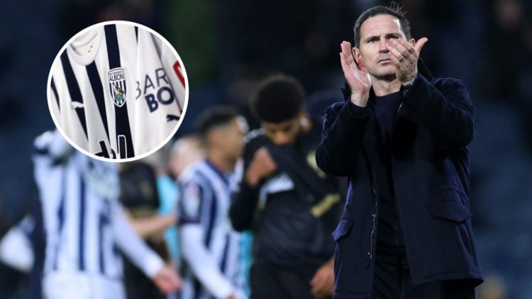 Frank Lampard thanks the travelling Coventry City fans, an inset of the West Brom home kit in a dressing room