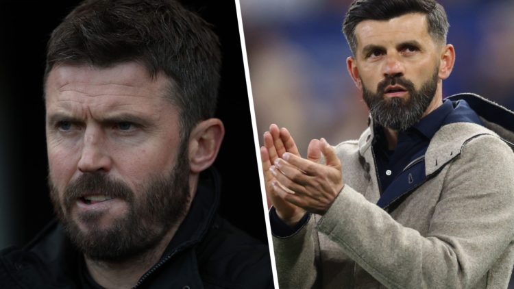 Middlesbrough manager Michael Carrick and Plymouth Argyle manager Miron Muslic look on during games.